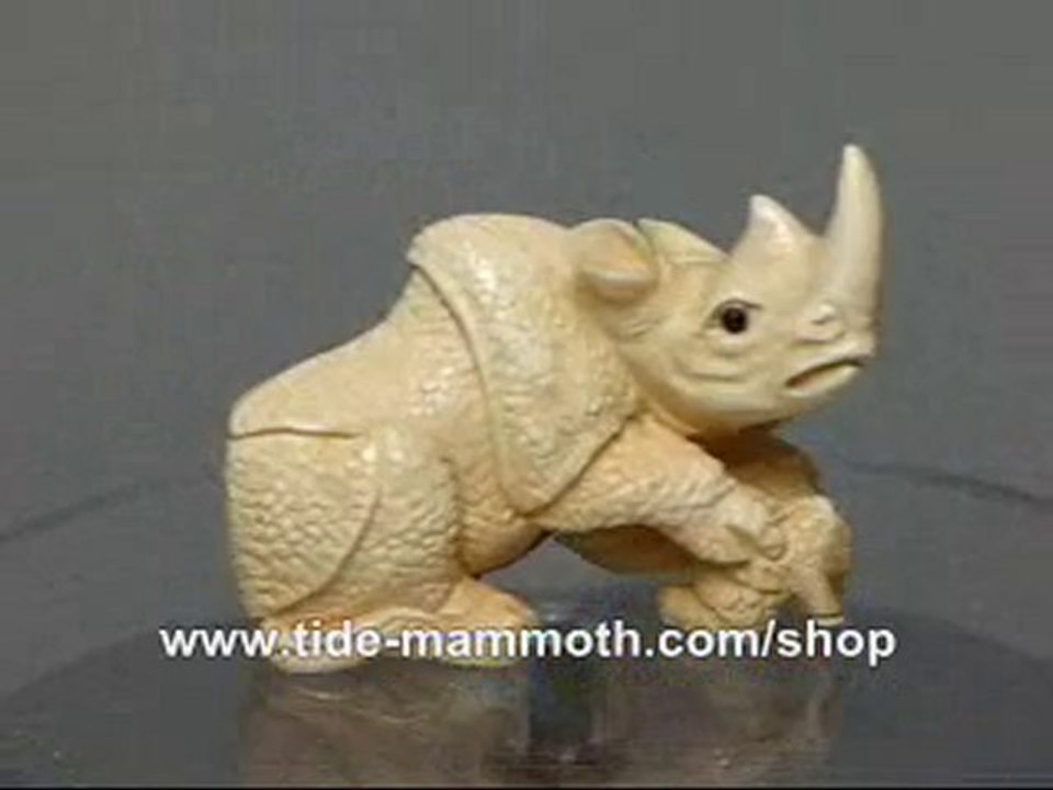 Mammoth Ivory Netsuke 2 RHINO Carving N2246