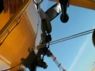 Biplane lands wrong side up
