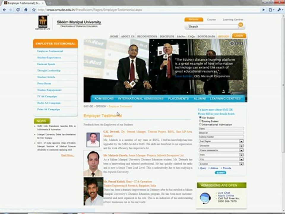 Testimonials by the Students of Sikkim Manipal University DE