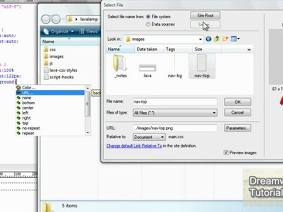 jQuery Lavalamp Menu- Dreamweaver Tutorial  1 of 2