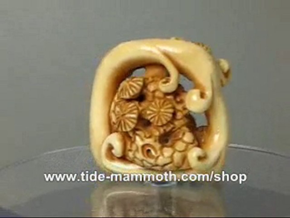 mammoth ivory figurine netsuke Buddha under Pine Tree H1559