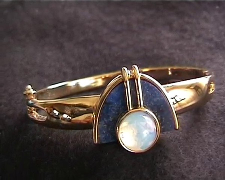 Art deco armspange mit lapis lazuli und mondstein