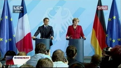 EVENEMENT,Conférence de presse conjointe de N. Sarkozy et A. Merkel en direct de Berlin