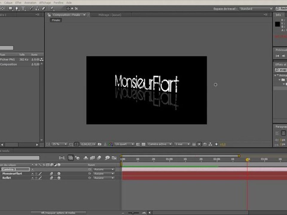 Tuto AFTER EFFECTS : Reflet d'un texte et outil caméra