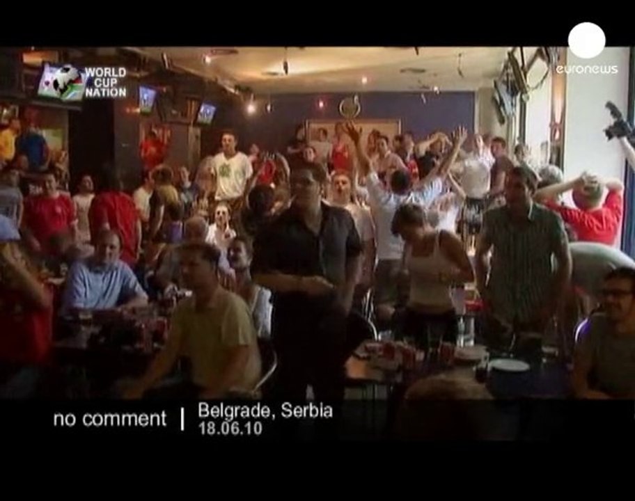 Serbian fans celebrate 1-0 win over Germany - no comment