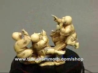 mammoth ivory figurine netsuke Four Kids and Pet Dog H1596