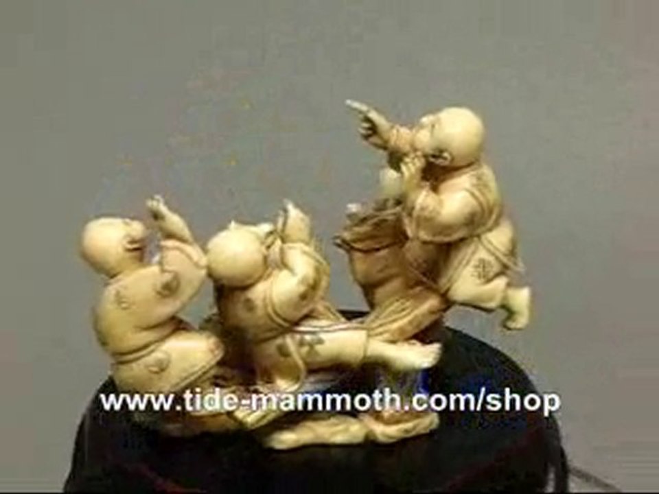 mammoth ivory figurine netsuke Four Kids and Pet Dog H1596