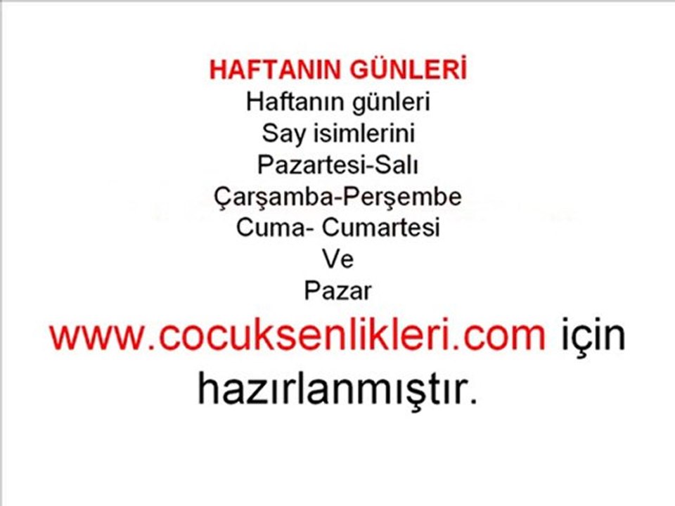Haftanın Günleri-Çocuk Şarkısı