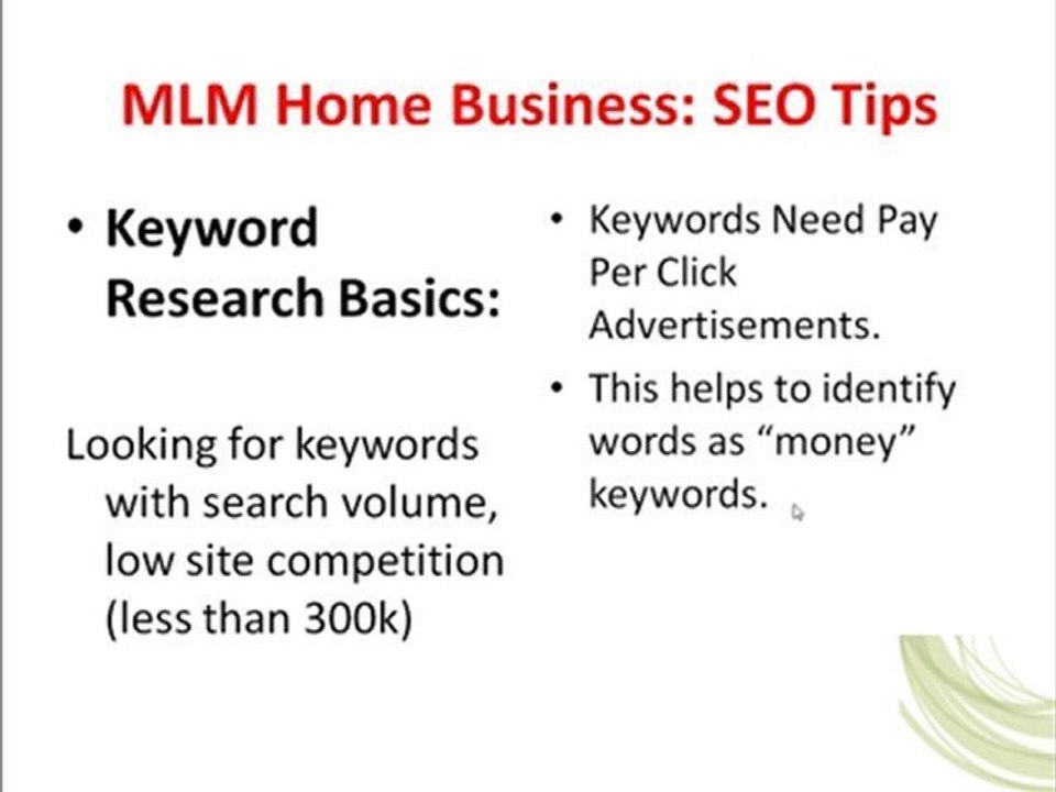 MLM Home Business, MLM Home Business Opportunity, SEO Tips