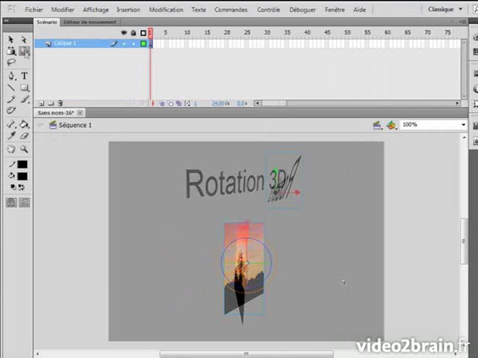 Flash CS5 : Outil de Rotation 3D et outil Translation 3D