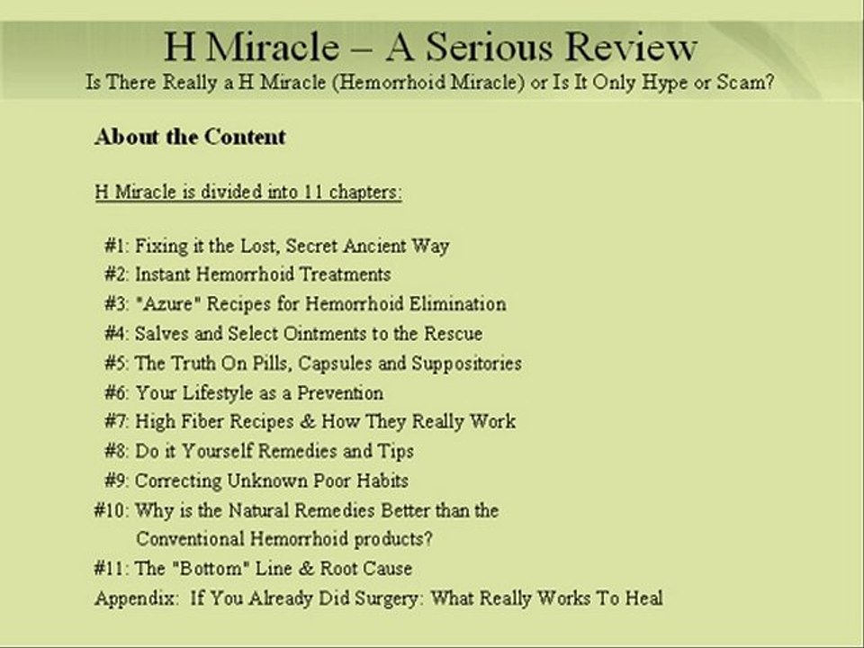 H miracle (hemorrhoid miracle) - a serious review