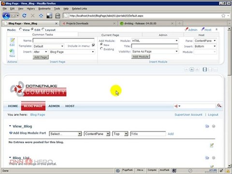 DotNetNuke Tutorial, How to setup the Blog Module 1/4