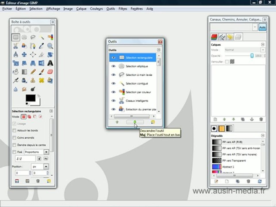 L'espace de travail sous Gimp