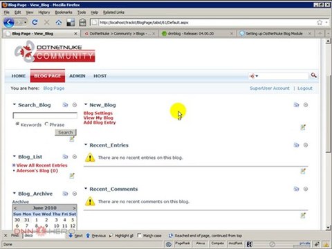 DotNetNuke Tutorial, How to setup the Blog Module 2/4