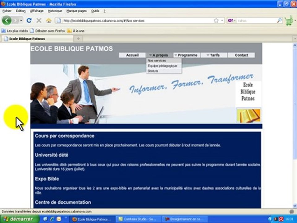 Présentation du site internet de l'école biblique Patmos