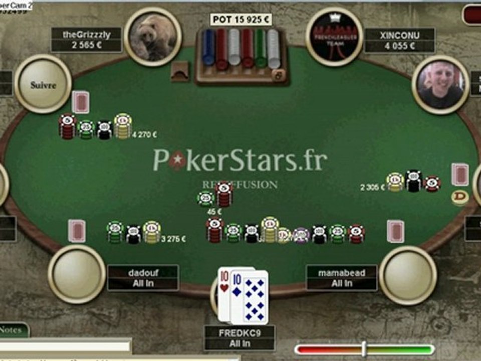 un beau carré de dix en tournoi no limit holdem