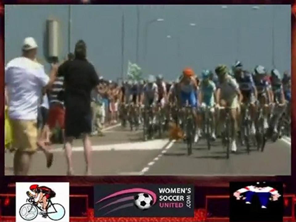 Tour De France 2010 walks across the road causes smash