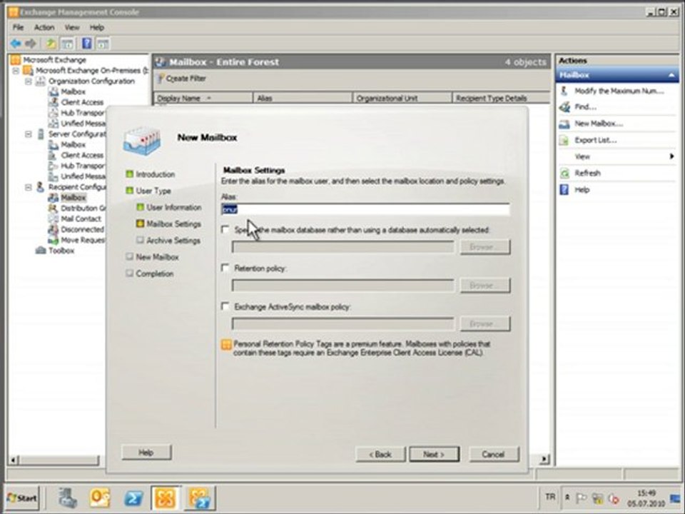 Exchange 2010 "Arşiv Mailbox"