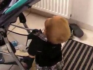 Evan qui pousse sa propre poussette