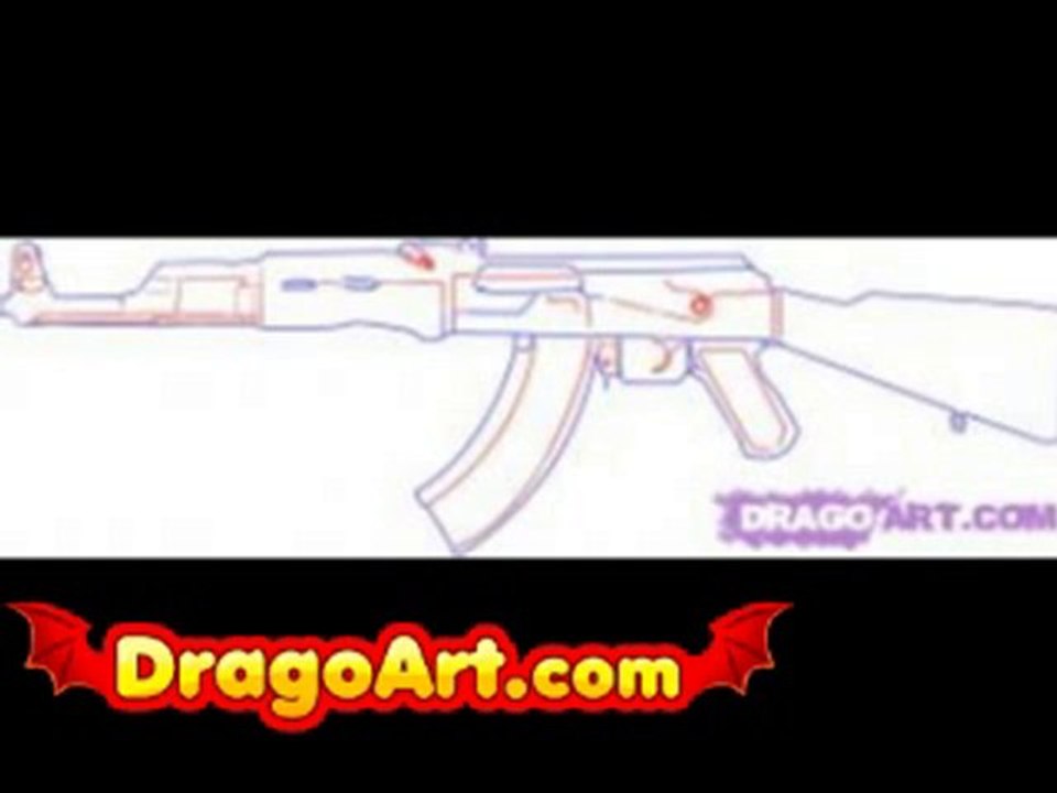 How to draw an AK 47, step by step
