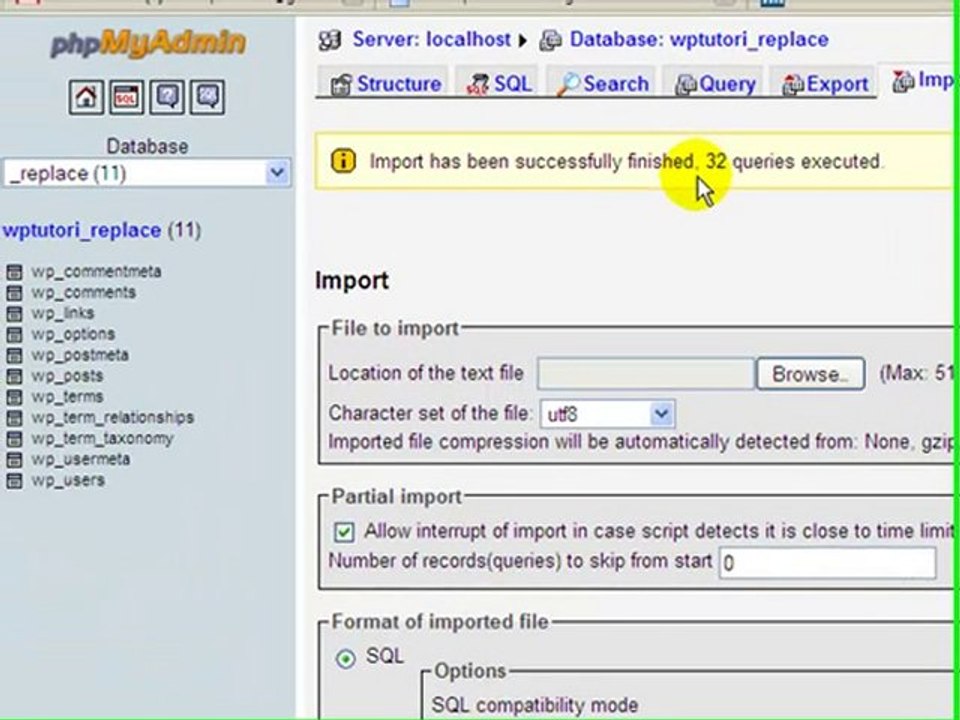Importing Your Backup Data Base For Your Blog