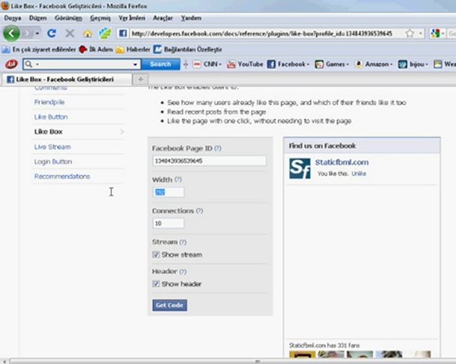 Facebook Sayfa Beğen Kutusu Almak