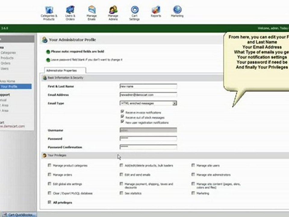 Shopping Cart software :Pinnacle Cart: Updating your admin