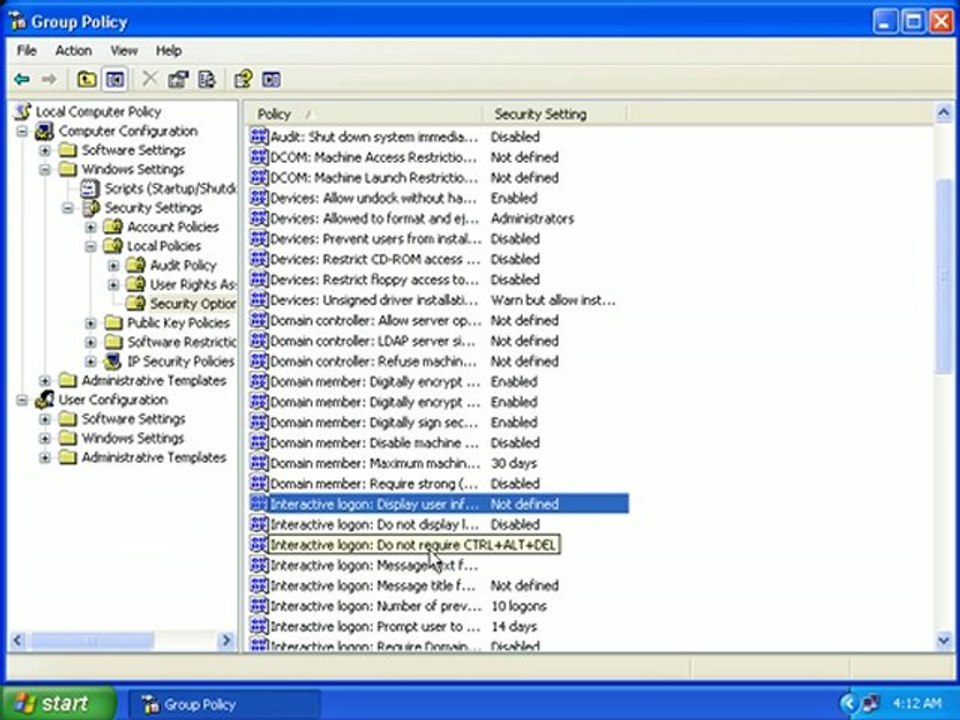 Hiding The Last User Loed On in Windows XP