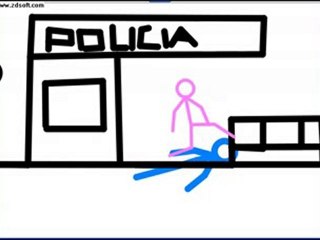 Animacion del hombre y la mujer se separan por un poli