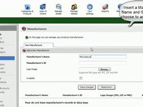 Shopping Cart software : Adding a maufacturer to Pinnacle
