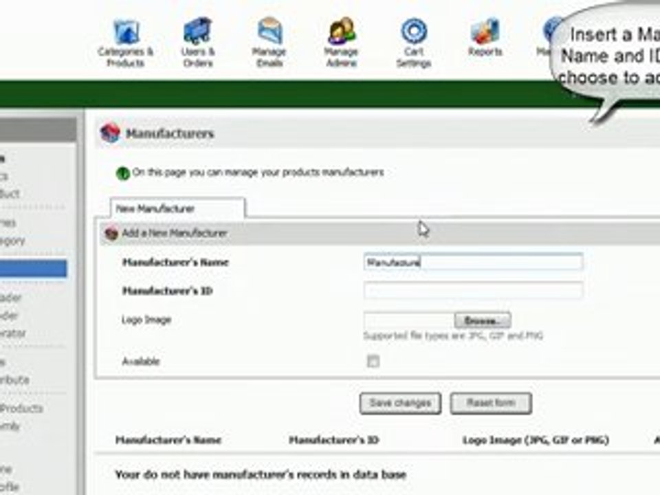Shopping Cart software : Adding a maufacturer to Pinnacle