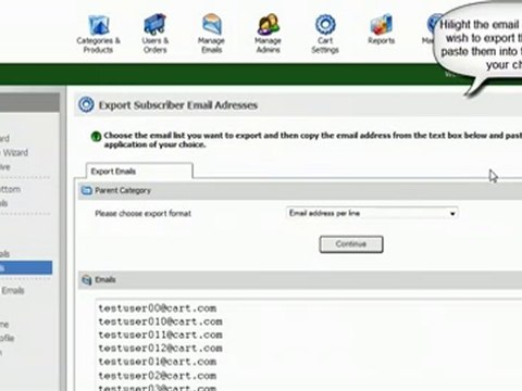 Shopping Cart software :Pinnacle :Exporting subscriber list