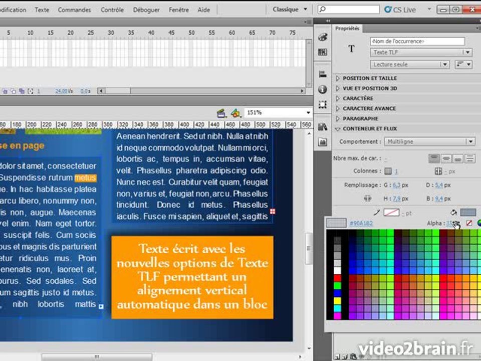 Flash CS5 : Ombrer un texte et son bloc