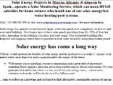 Solar Energy Subsidies In Murcia,Alicante & Almeria In Spain