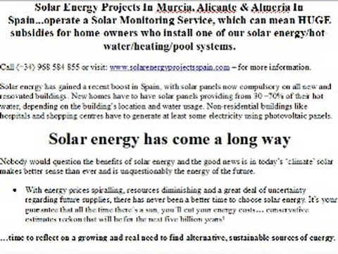 Solar Energy Subsidies In Murcia,Alicante & Almeria In Spain