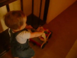 Hugo court derrière son chariot !!