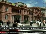 La economía argentina creció un 11,1 por ciento en junio,