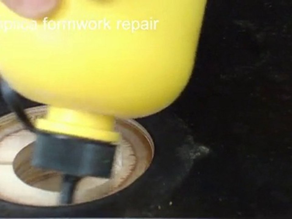 emplica closing a large tiehole in plywood formwork