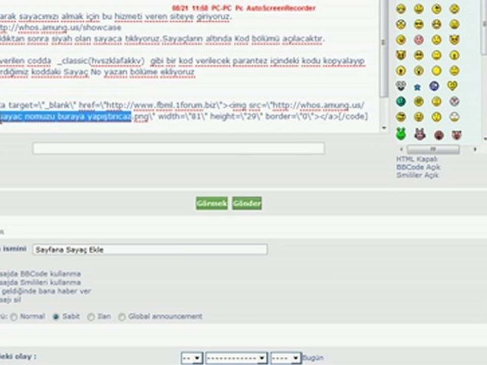 FbmlDestek- Sayaç Eklemek
