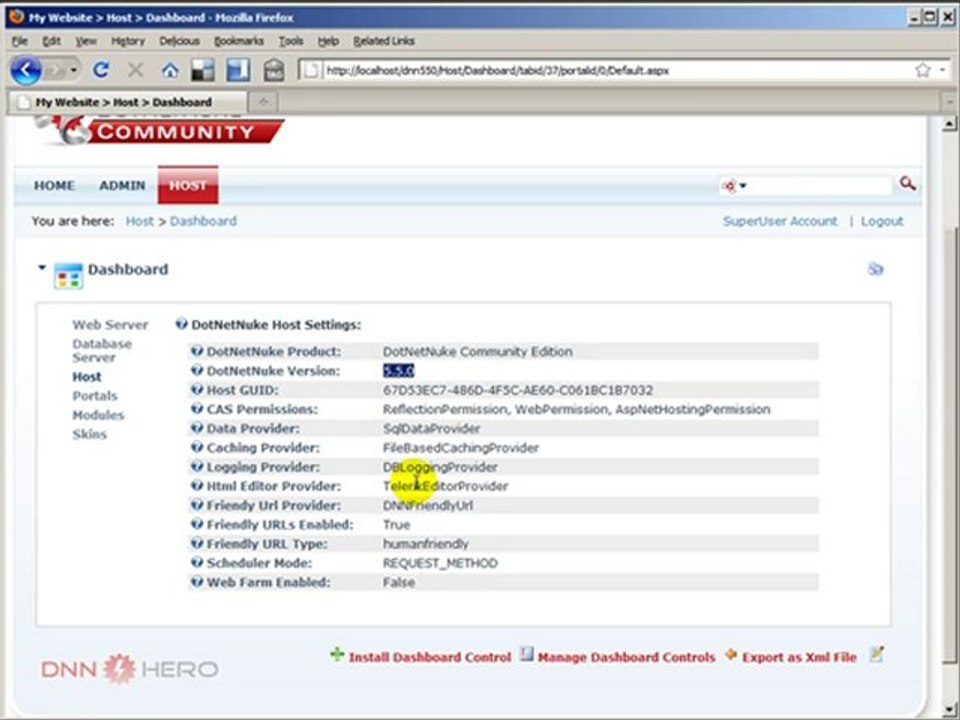 DotNetNuke Tutorial, The Dashboard Module