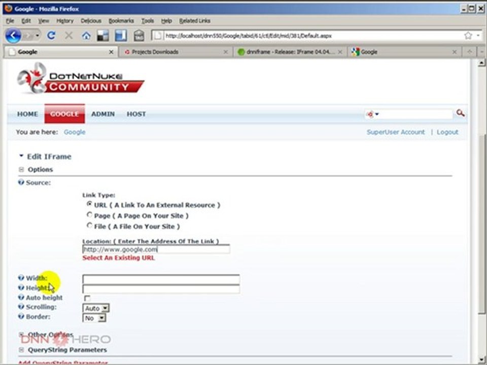 DotNetNuke Tutorial, Get to know the iFrame Module