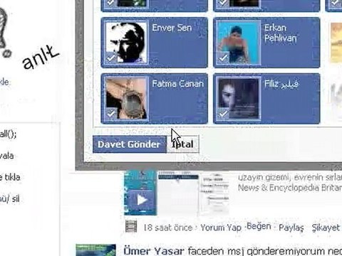 ARKADAŞ LİSTENİZİ KISAYOL DAVET ETME