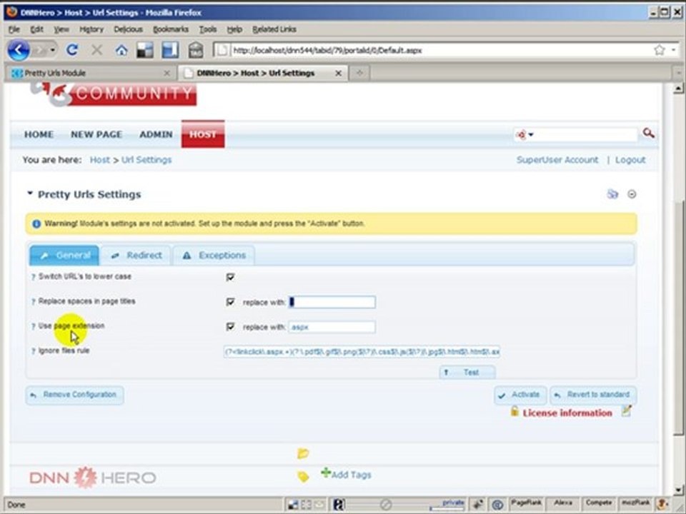 DotNetNuke Tutorial, Pretty URLs Module by Coding Staff