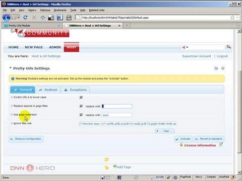 DotNetNuke Tutorial, Pretty URLs Module by Coding Staff