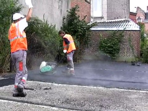 Travaux sur le parking de l'église Saint-Martin du Cateau