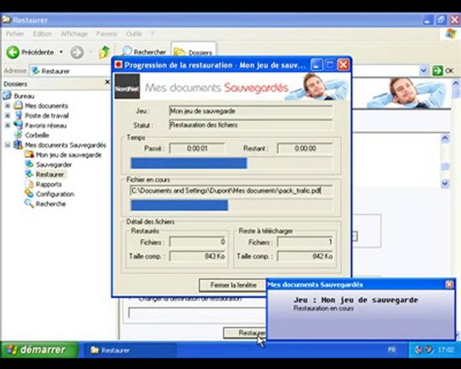 Mes documents Sauvegardés NordNet - Restaurer un document