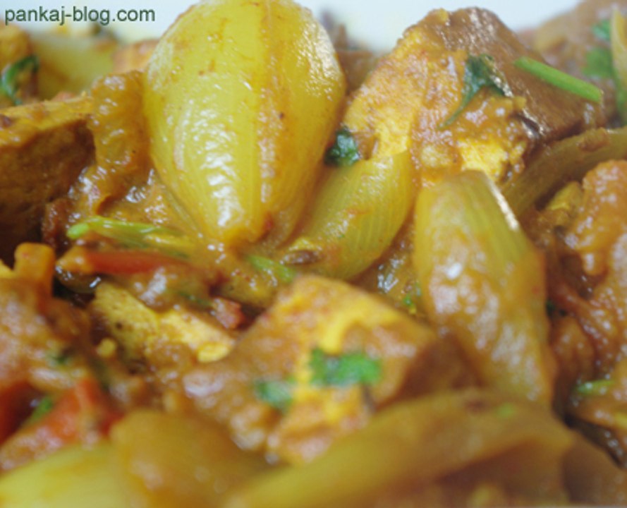 Recette indienne tofu aux petits oignons