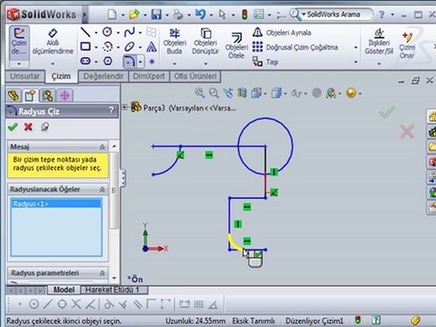 SolidWORKS Sketch modellemeye giriş deneme uygulaması