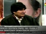 Morales destaca papel del pueblo para mantener democracia