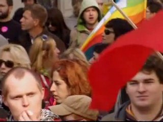 Police and protesters clash at anti-gay rally